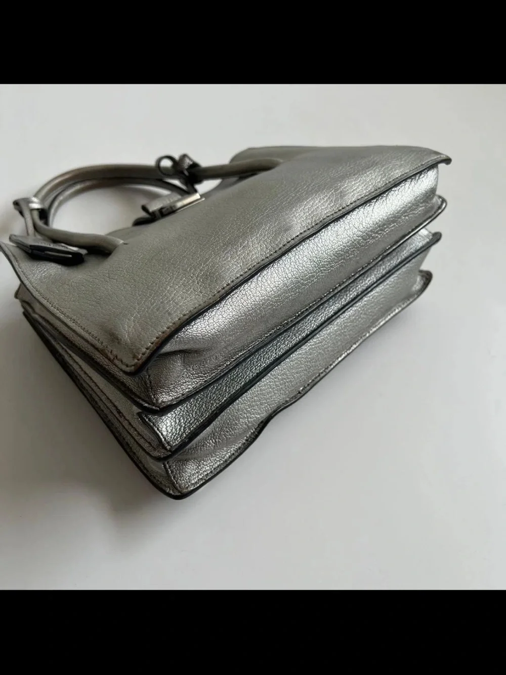 Miu Miu Metallic Silver Leather Satchel
